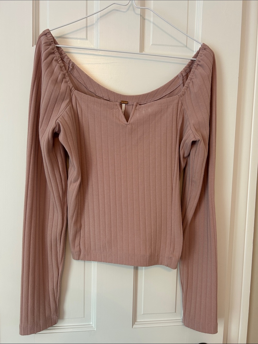 Free People Ribbed Long-Sleeve Top in Dusty Mauve